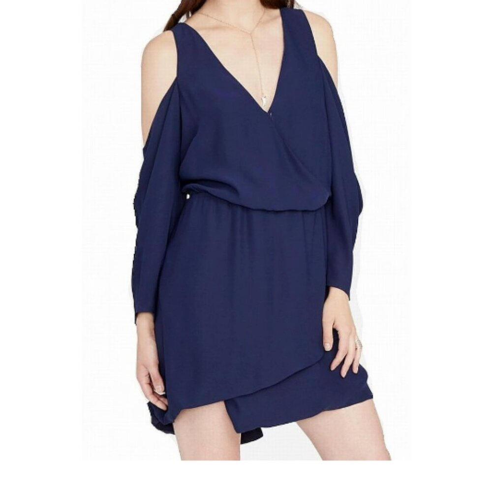 Rachel Roy Cold Shoulder Dress - Blouson Sleeve - Navy